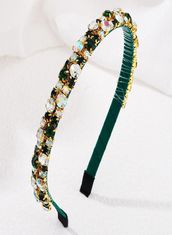 Firuilo Rhinestones Headband Green Thin Head Bands Bling Crystal Hair Bands Bejeweled Diamond Hair Accessories for Women and Girls (Green) - Image 2